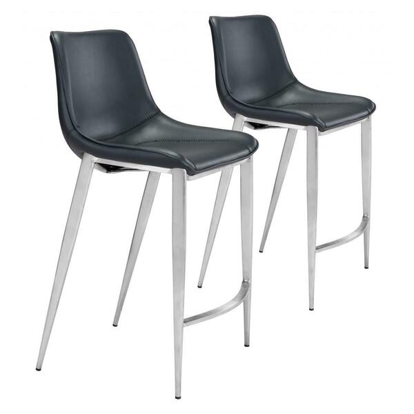 Homeroots Black Faux Leather & Steel Modern Stitch Bucket Counter Chairs, 2PK 396493